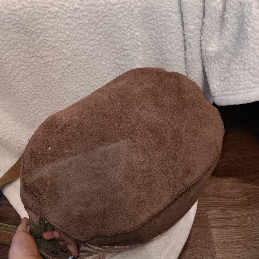 Vintage 90s  Lucky Brand Bucket Shoulder Bag Crossbody Canvas Suede Large Cute - Picture 5 of 9